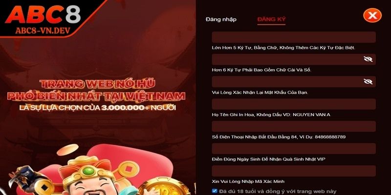 Đăng Ký ABC8 2 Điền biểu mẫu để có thể đăng ký ABC8